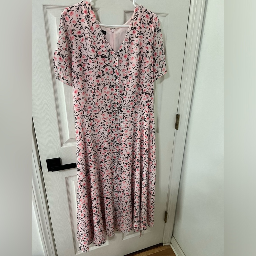 Talbots Maxi Dress Womens 14 Button Front Long Pink Floral